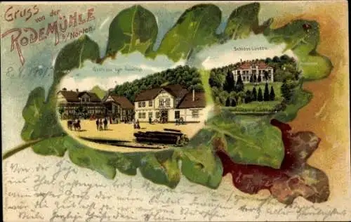 Eichenblatt Litho Nörten Hardenberg in Niedersachsen, Gasthaus Rodemühle, Schloss