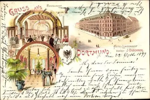 Litho Dortmund im Ruhrgebiet, Hotel Lindenhof, Restaurant, Wintergarten