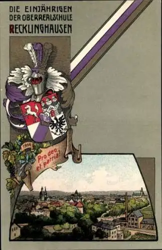 Studentika Wappen Ak Recklinghausen im Ruhrgebiet, Die Einjährigen der Oberralschule 1914