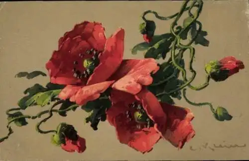 Künstler Ak Klein, Catharina, rote Blüten, Wicken, Meissner & Buch 1837