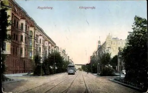 Ak Magdeburg an der Elbe, Königstraße, Straßenbahn