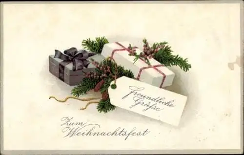 Ak Frohe Weihnachten, Geschenke, Tannenzweige