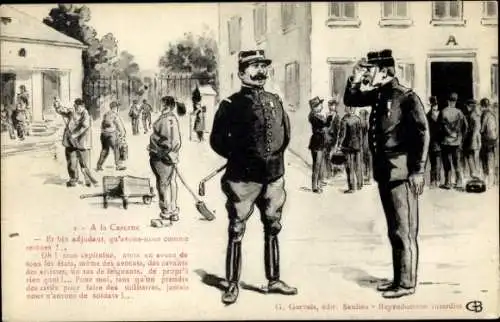 Künstler Ak At the Barracks, And bin Adjutant