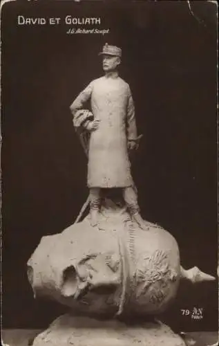 Ak Plastik von J. G. Achard, abgeschlagener Kopf von Kaiser Wilhelm II.