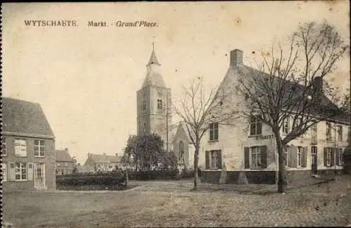 Ak Wytschaete Westflandern, Großer Platz, Kirche