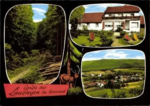 Ak Lanzingen Biebergemünd in Hessen, Spessart, Wald, Panorama, Gasthaus Spessartblick