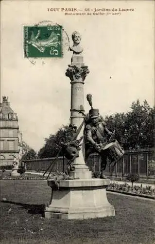 Ak Paris I Louvre, Louvre-Gärten, Raffet-Denkmal