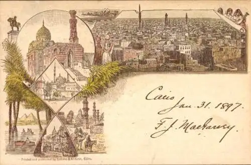 Litho Cairo Kairo Ägypten, Gesamtansicht, Moschee