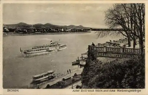 Ak Bonn am Rhein, Alter Zoll, Dampfschiff, Kanone, Blick auf das Siebengebirge