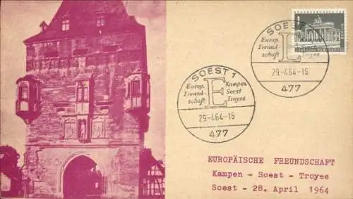 Ak Soest in Westfalen, Tor, Europäische Freundschaft Kampen-Soest-Troyes, 28. April 1964