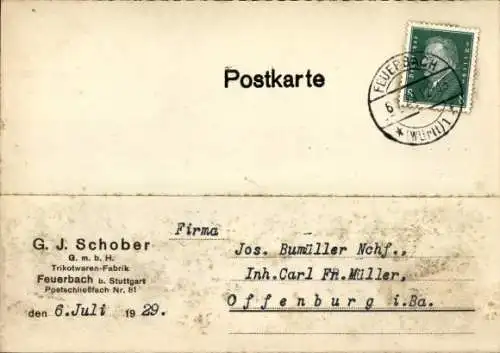 Ak Feuerbach Kandern im Schwarzwald Baden, G. J. Schober G.m.b.H., Trikotwaren-Fabrik