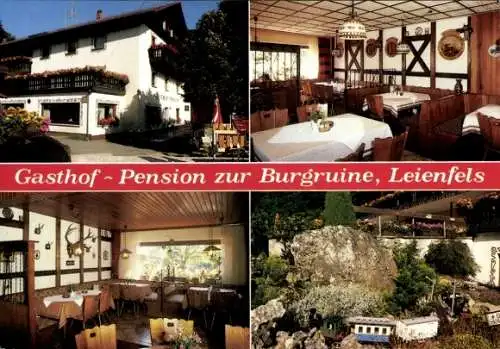 Ak Leienfels Pottenstein in Oberfranken, Gasthof-Pension zur Burgruine, Außenansicht, Innenräume