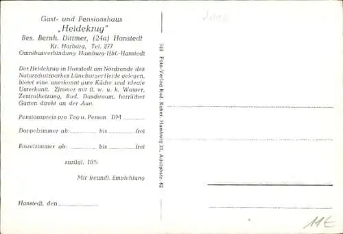 Ak Hanstedt in der Nordheide, Gasthaus Pension Heidekrug, Bes. B. Dittmer, Schlafzimmer