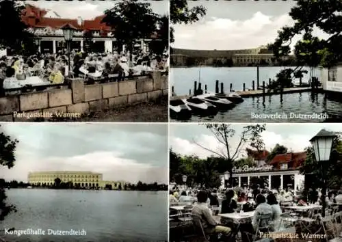 Ak Dutzendteich Nürnberg in Mittelfranken Bayern, Parkgaststätte Wanner, Kongresshalle, Bootsverleih