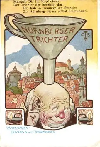 Litho Nürnberg in Mittelfranken Bayern, Nürnberger Trichter, Stadtbild