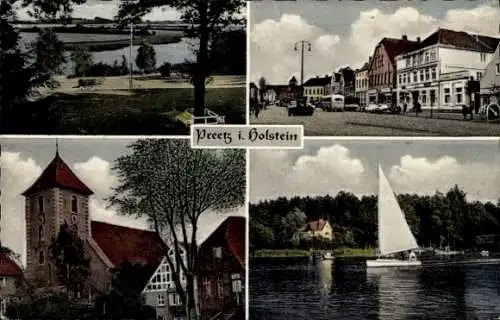 Ak Preetz in Holstein, Kirche, Marktplatz, Landschaft, Segelpartie