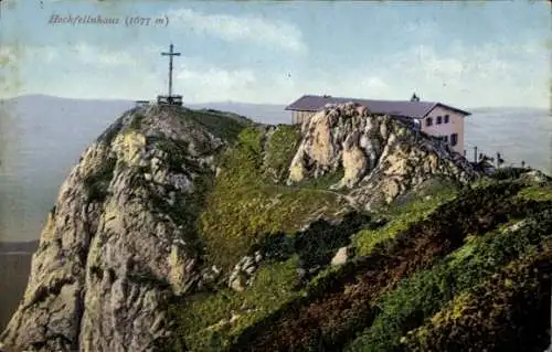 Ak Bergen im Chiemgau in Oberbayern, Hochfelln, Hochfellnhaus, Gipfelkreuz