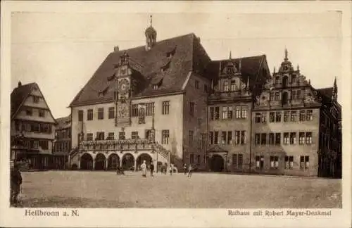 Ak Heilbronn am Neckar, Rathaus, Robert-Mayer-Denkmal