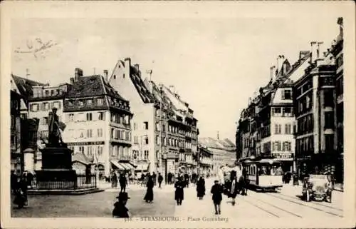 Ak Strasbourg Elsass Bas Rhin, Place Gutenberg, Tramway