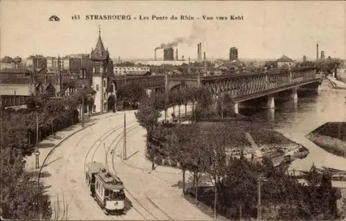 Ak Strasbourg Elsass Bas Rhin, Les Ponts du Rhin, Vue vers Kehl