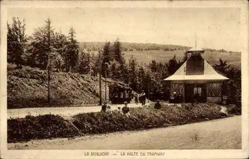 Ak Col de la Schlucht Vosges, La Halte du Tramway