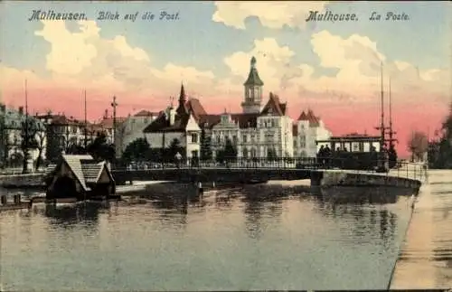 Ak Mulhouse Mülhausen Elsass Haut Rhin, Blick auf die Post