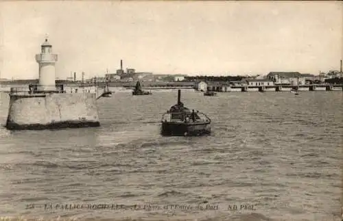 Ak La Pallice Rochelle Charente Maritime, Hafeneinfahrt, Leuchtturm, Dampfschiff