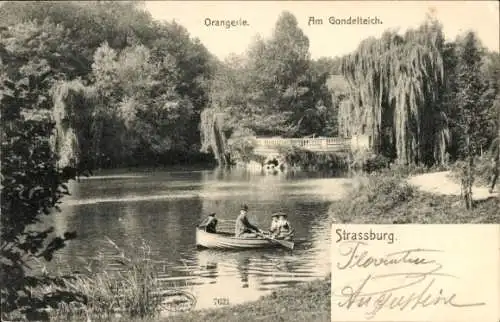 Ak Strasbourg Straßburg Elsass Bas Rhin, Orangerie, Gondelteich