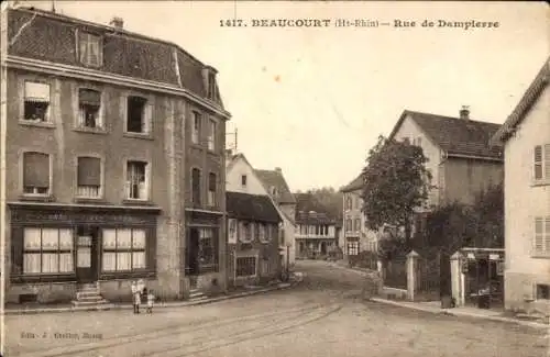 Ak Beaucourt Territoire de Belfort, Rue de Dampierre, Café J. Hartmann