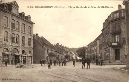 Ak Beaucourt Territoire de Belfort, Place Centrale et Rue St. Dizier, Bazar Parisien