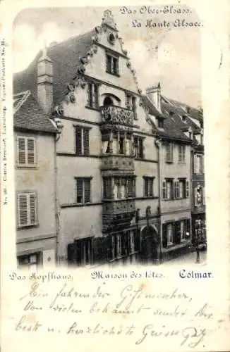 Ak Colmar Elsaß Haut Rhin, vue générale de la Maison des têtes, Kopfhaus