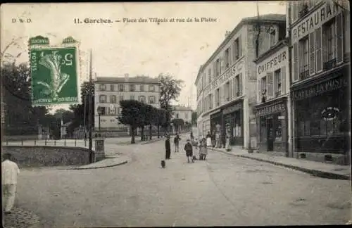 Ak Garches Hauts de Seine, Place des Tilleuls, Rue de la Plaine, Restaurant