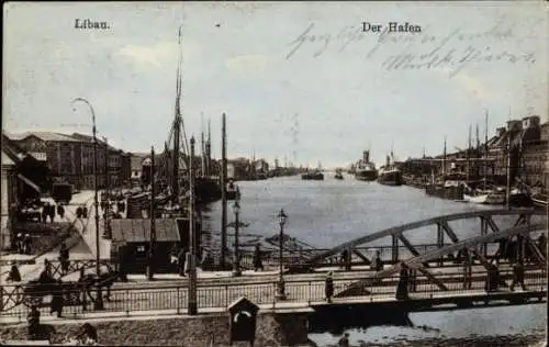 Ak Libau Lettland, Hafen, Brücke