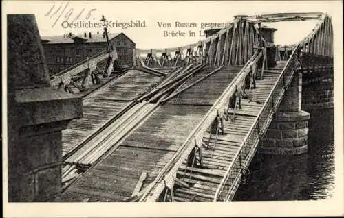 Ak Liepaja Libau Lettland, Von Russen gesprengte Brücke, I. WK