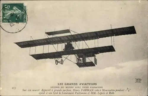 Ak The Great Aviators, Henry Farman, Leutnant Vuillaume, Lepoix, Roth