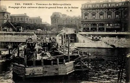 Ak Paris, Travaux du Metropolitain, Untergang eines Senkkastens im großen Arm der Seine