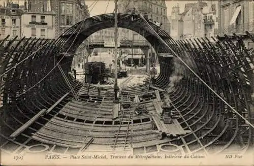 Ak U-Bahn Paris, Travaux du Metropolitain, Innenraum des Caisson, Klinik