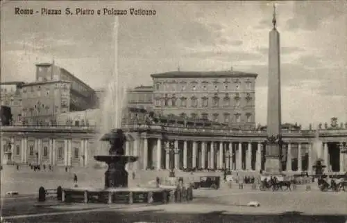 Ak Vatikan Rom Lazio, Piazza S. Pietro e Palazzo Vaticano, Fontäne