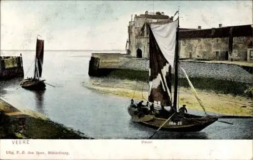 Ak Veere Zeeland Niederlande, Hafen, Boote