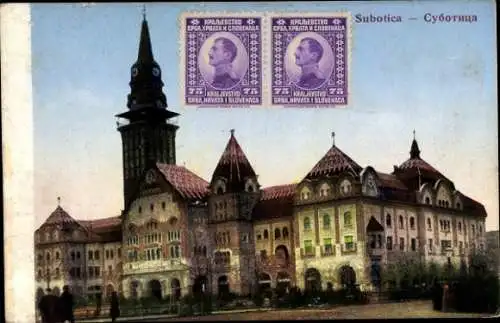 Ak Szabadka Subotica Serbien, Platz, Gebäude, Turm