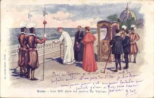 Ak Vatikan, Papst Leo XIII. in den Vatikanischen Gärten
