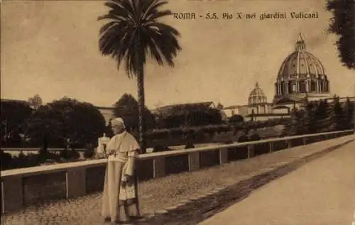 Ak Vatikan, Papst Pius X. in den Vatikanischen Gärten, Giuseppe Melchiorre Sarto