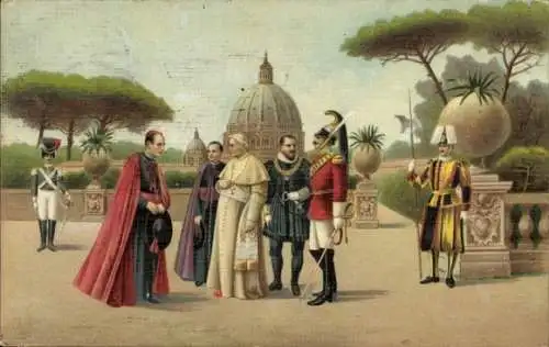 Ak Vatikan Rom Lazio, Papst Pius X, Schweizergarde, Vatikanische Gärten