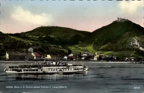 Ak Wien 19. Döbling Österreich, Blick gegen Kahlenberg und Leopoldsberg, Donaudampfer