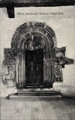 Ak Dorf Tirol Tirolo Südtirol, Castello Tirolo, Schloss Tirol, Romanisches Portal