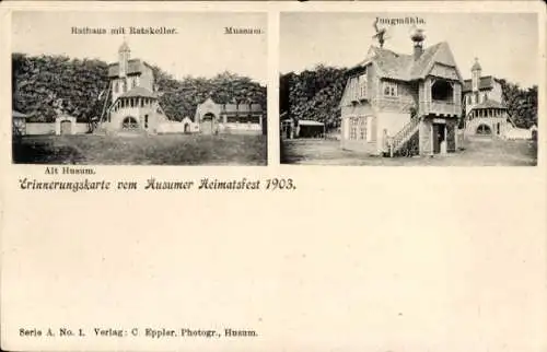 Ak Husum in Nordfriesland, Rathaus und Ratskeller, Museum, Jungmühle, Heimatfest 1903