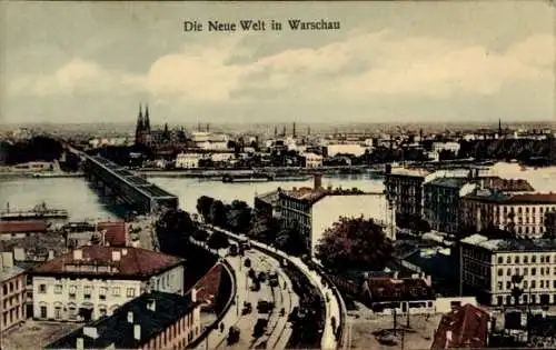 Ak Warszawa Warschau Polen, Neue Welt, Gesamtansicht
