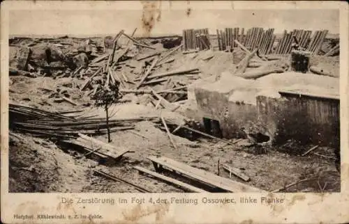 Ak Osowiec Ossowitz Polen, Zerstörung im Fort 4 der Festung
