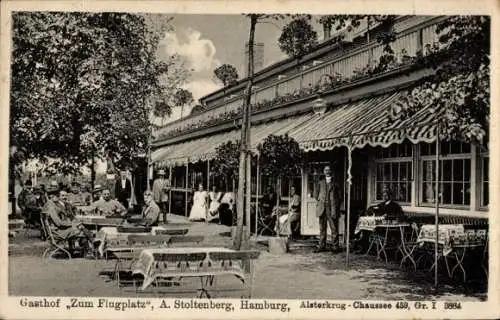 Ak Hamburg Nord Fuhlsbüttel, Gasthof Zum Flugplatz, Terrasse