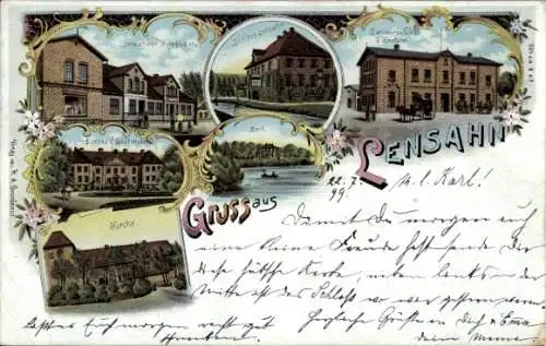 Litho Lensahn in Holstein, Hotel, Schloss, Kaufhaus, Kirche